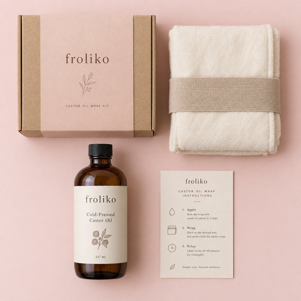 In the kit: wrap, castor oil and how-to card