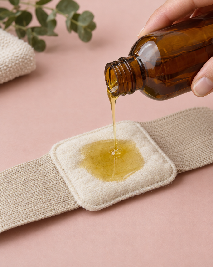 Pouring castor oil onto the Froliko™ wrap